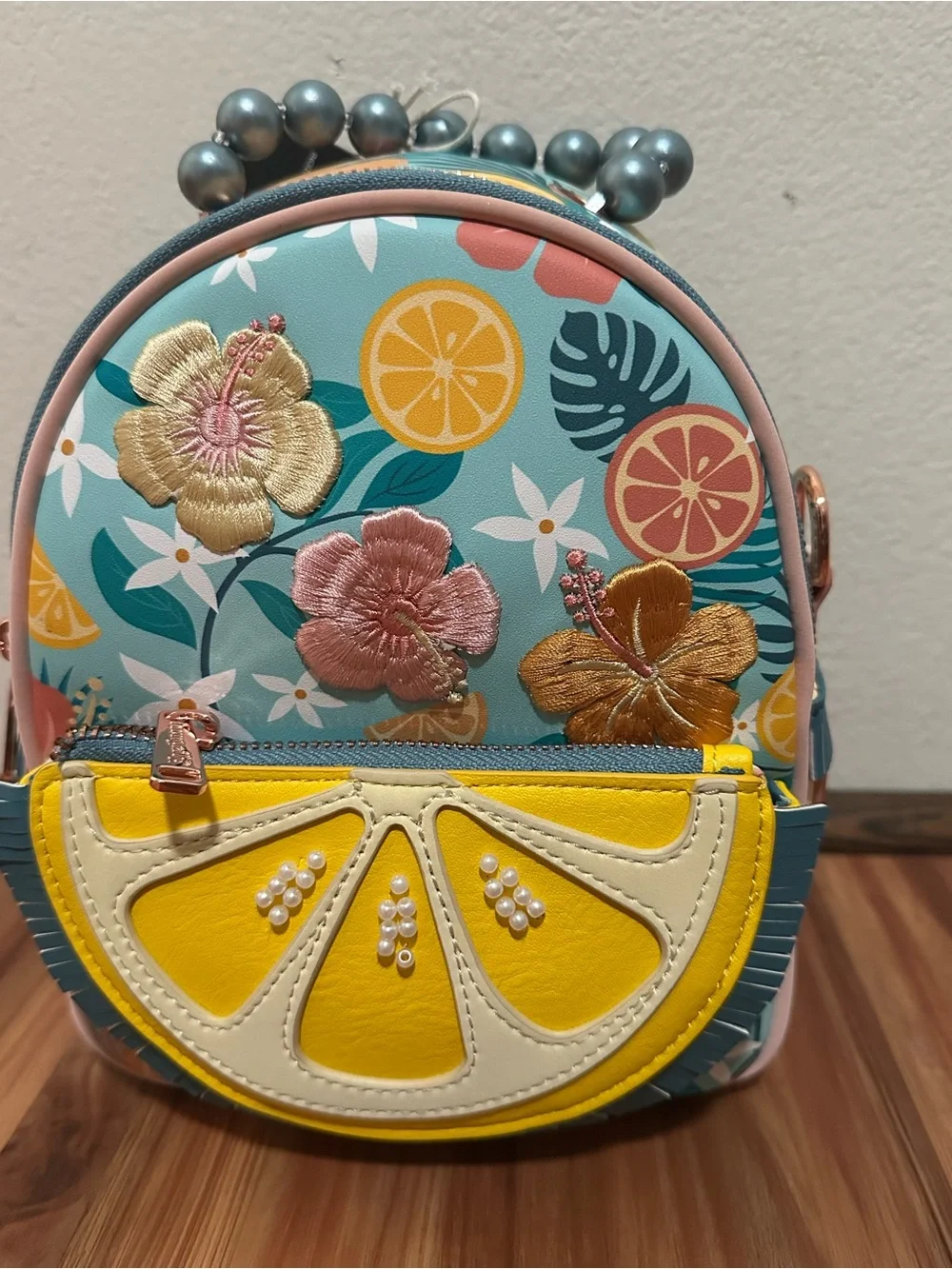 NWT Loungefly Lemon floral embroidered mini convertible backpack - Picture 2 of 5